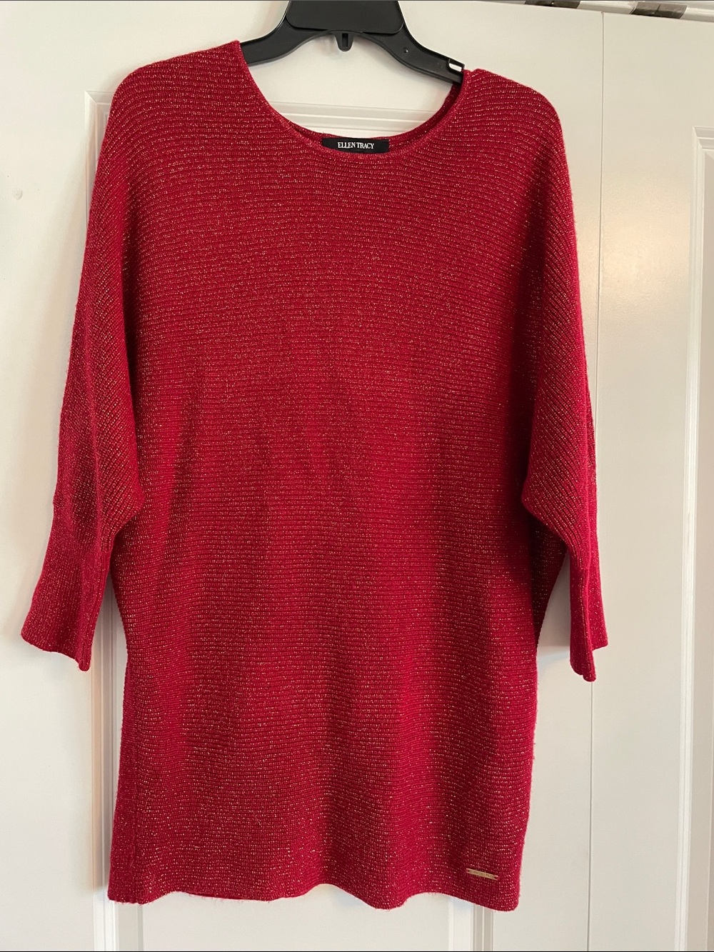 Ellen Tracy Red Metallic Crewneck Sweater